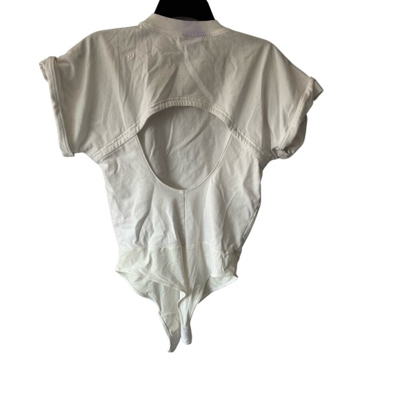 Lululemon Tshirt Bodysuit White Heavyweight Cotton Open Back Short Sleeve Medium - Picture 5 of 8